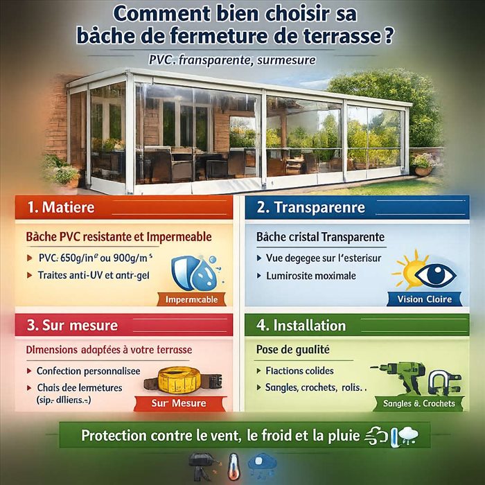 Comment bien choisir sa bâche de fermeture de terrasse ? (PVC, transparente, sur-mesure)
