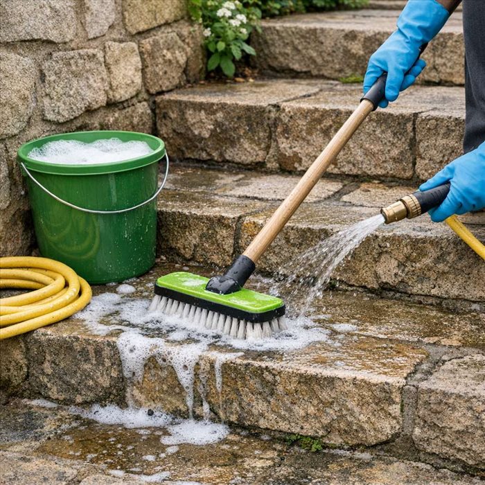 Nettoyer un escalier extérieur en pierre : méthode et astuces